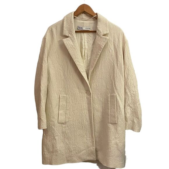 Zara Oversized Textured Wool Blend Coat Jacket w Pockets in Oyster White Small - Picture 3 of 10